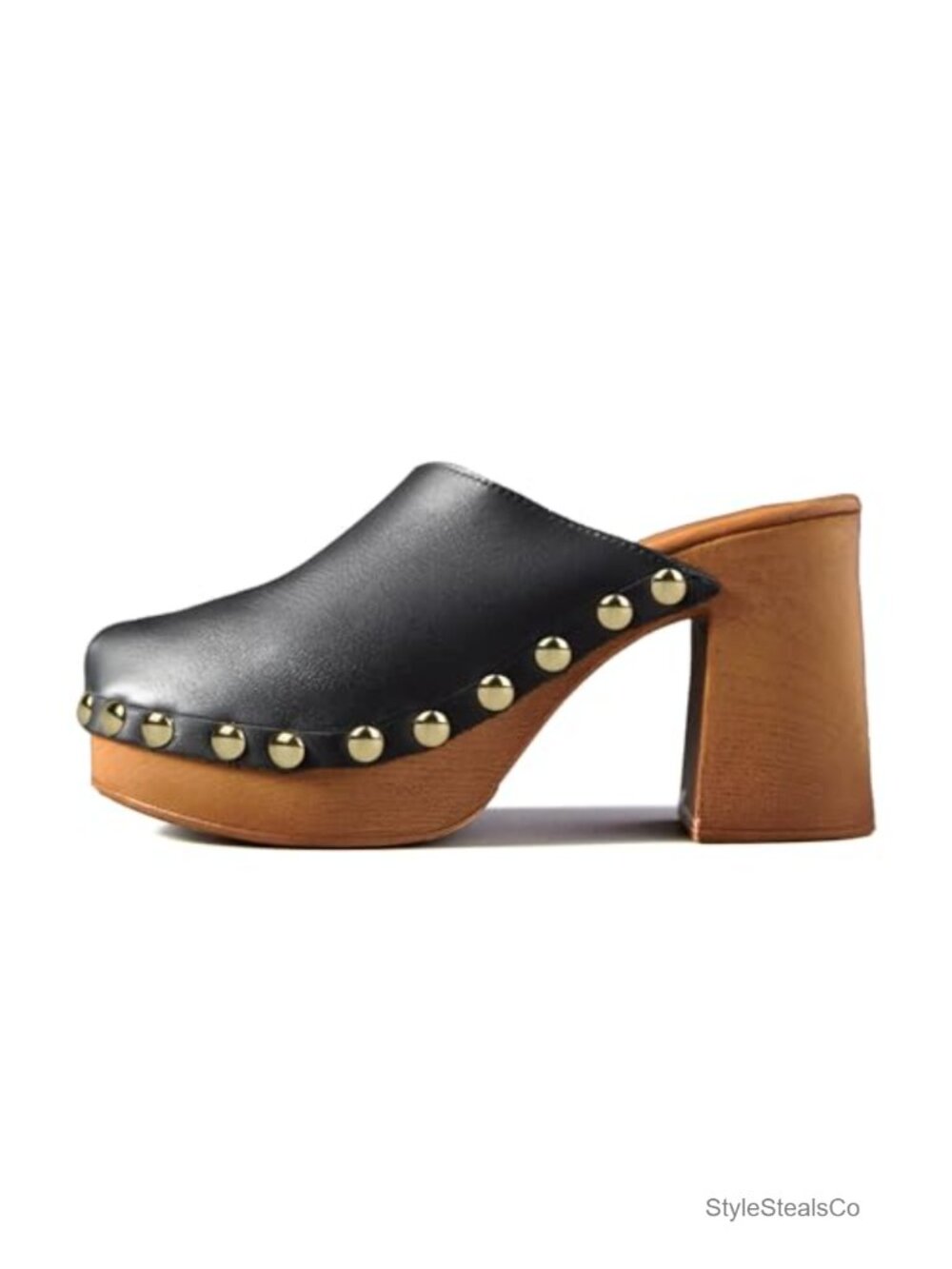 Platform Clogs Mules High Heel Cork Slip On Studded Closed Toe Heels Party Shoes